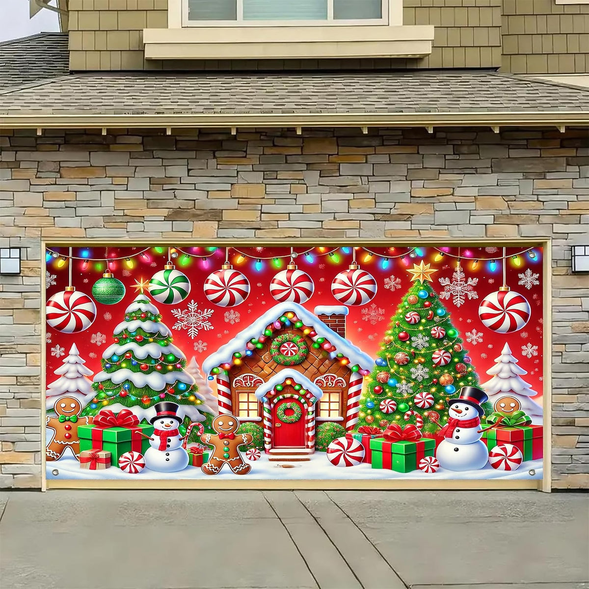 Gingerbread Snowman Christmas Garage Door Cover