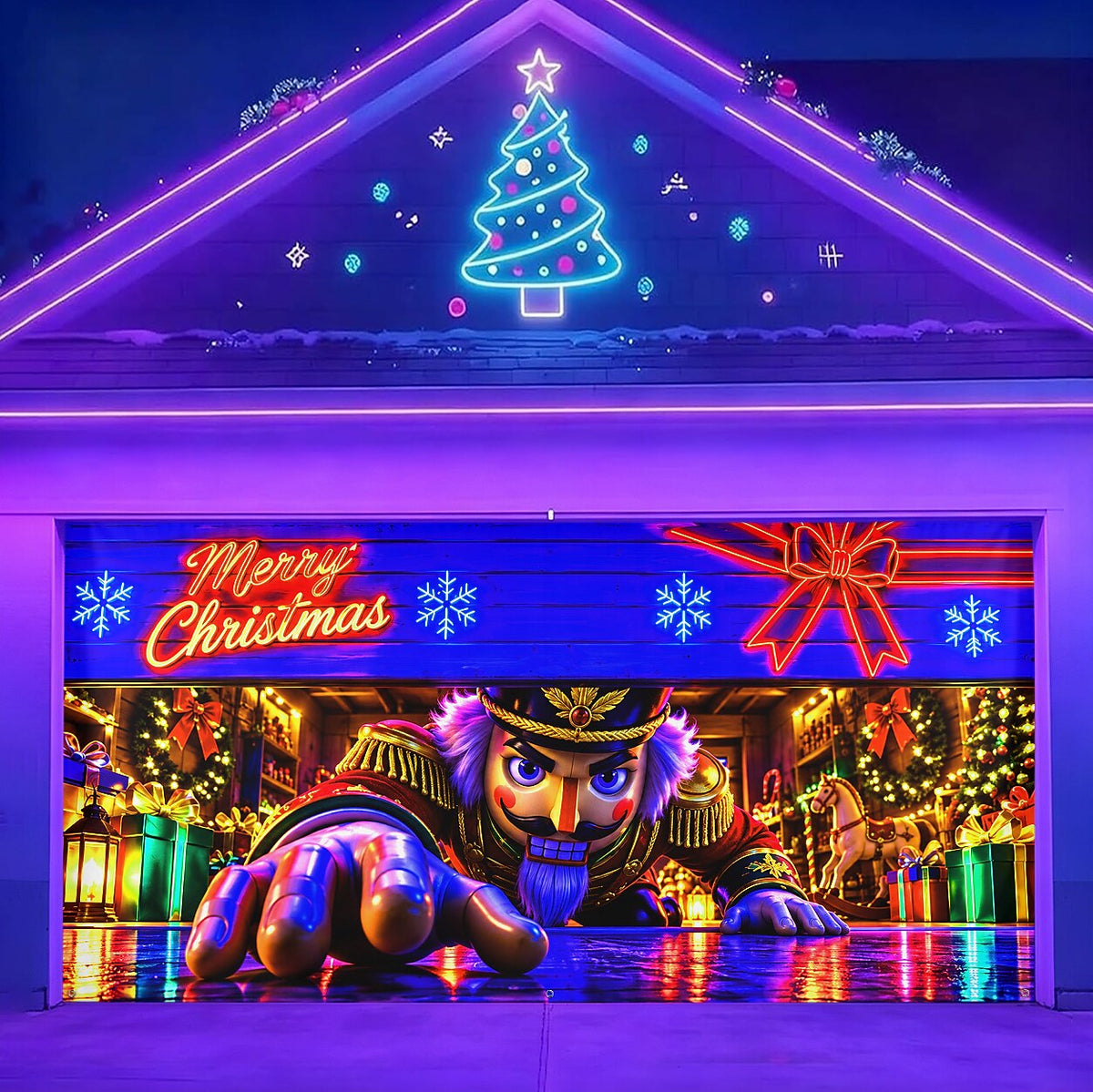 Blacklight Christmas Garage Cover UV Reactive Nutcracker