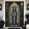 Stained Glass Grim Reaper Skeleton Gothic Banner Halloween Door Cover