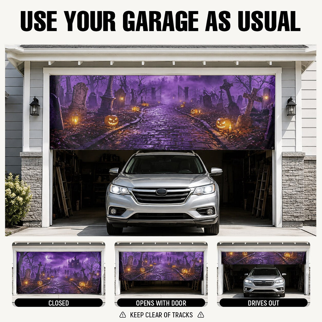 Halloween Haunted Graveyard Garage Door Cover