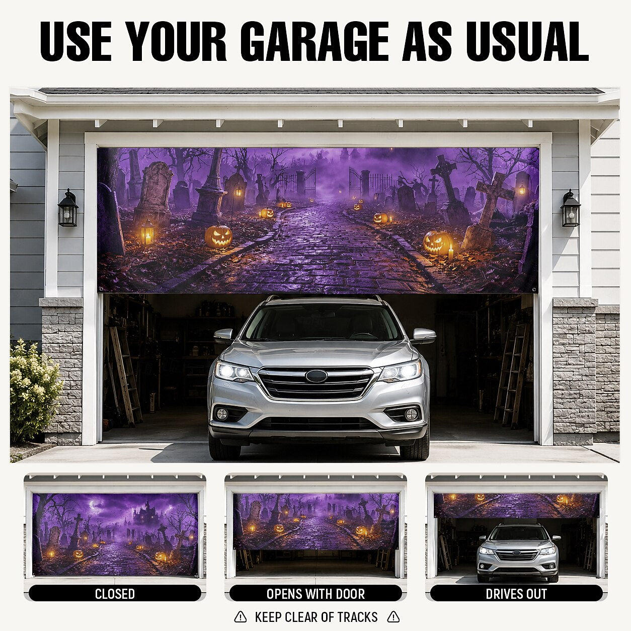 Halloween Haunted Graveyard Garage Door Cover