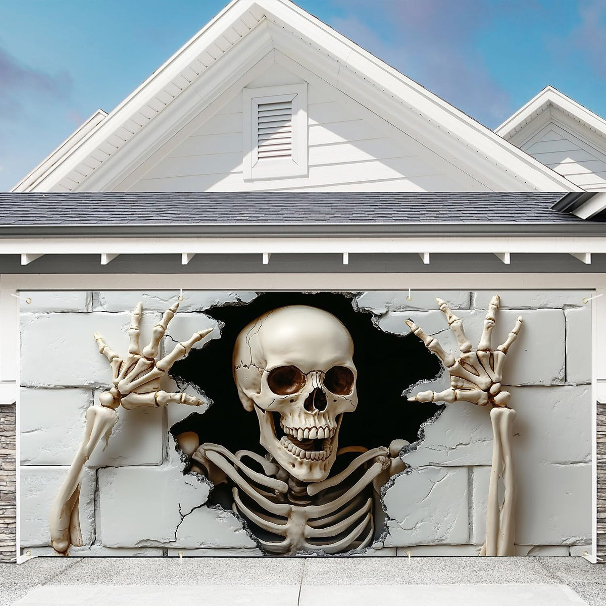 Skeleton Wall Illusion Halloween Garage Door Cover