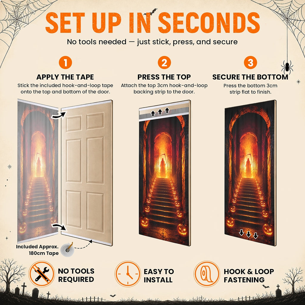 Orange Moon Door Banner Halloween Door Cover Grim Reaper Haunted
