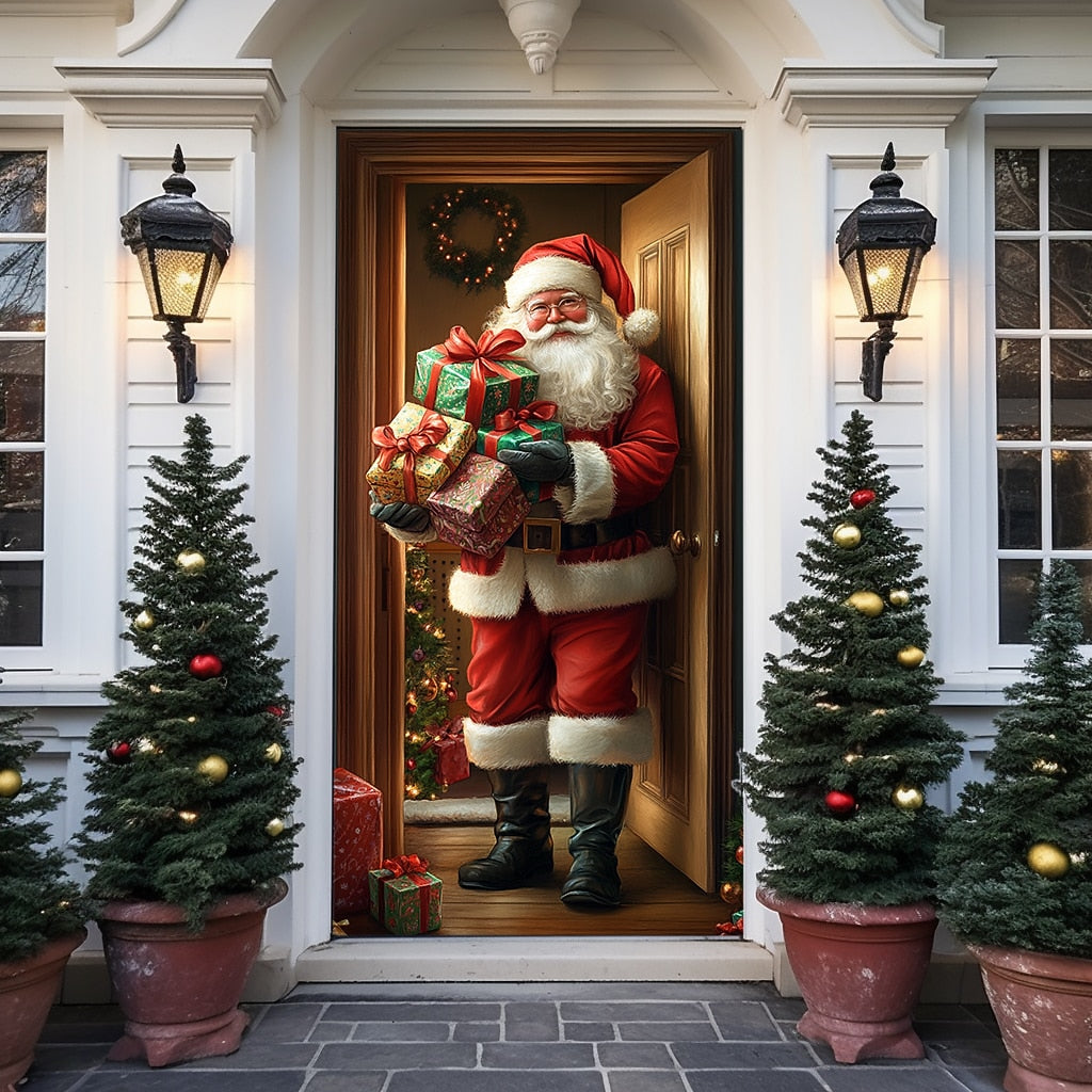 Santa Delivering Gift Christmas Door Cover