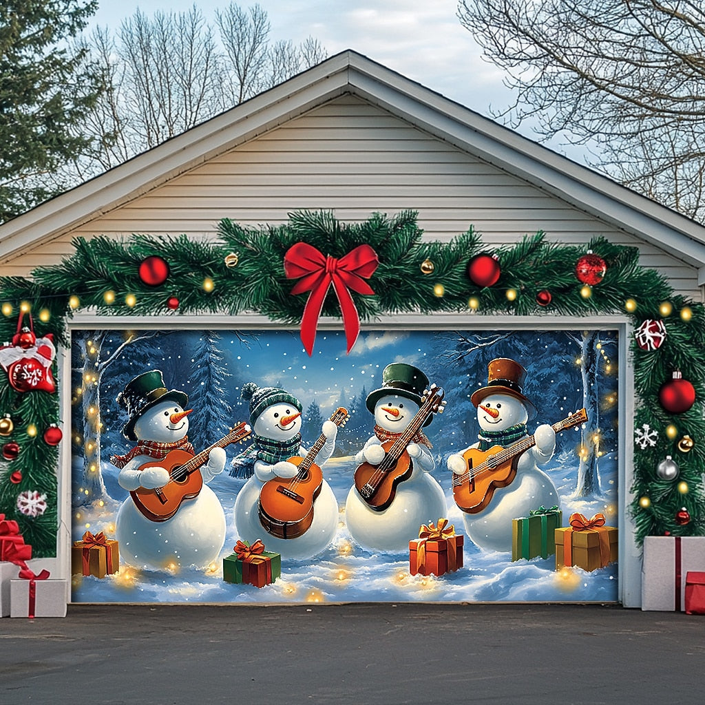 Snowman Christmas Garage Door Cover