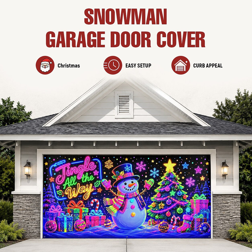 Blacklight Christmas Garage Cover UV Reactive Snowman