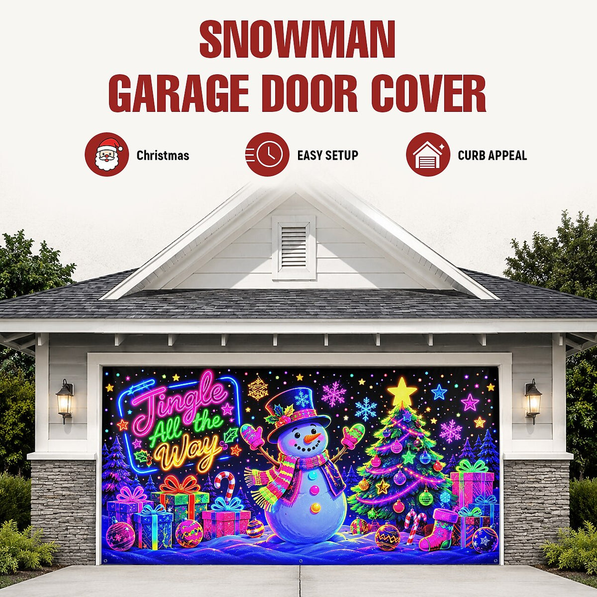 Blacklight Christmas Garage Cover UV Reactive Snowman
