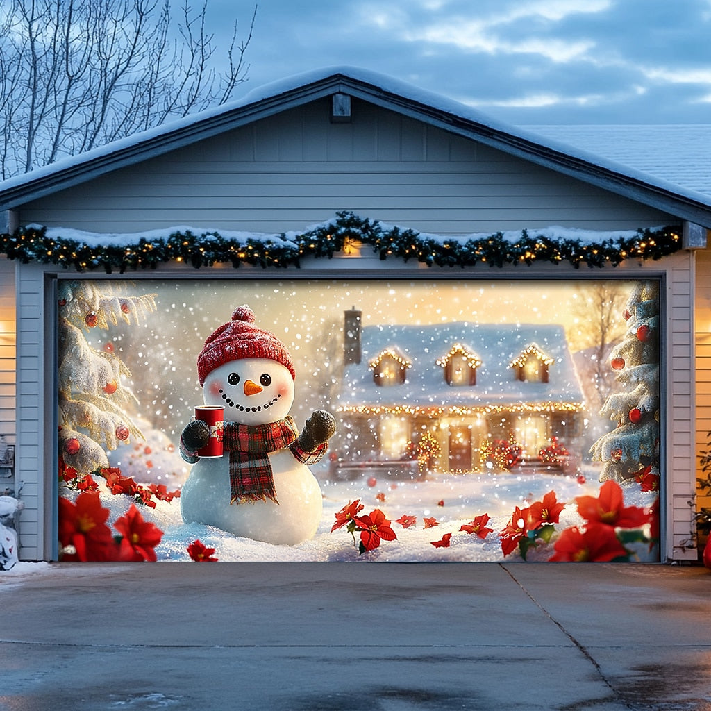 Snowman Christmas Garage Door Cover