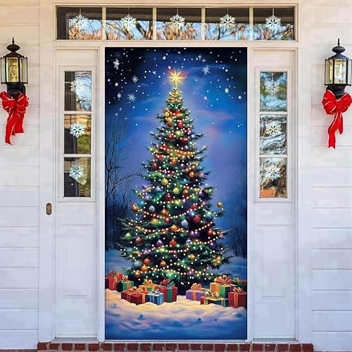 Snowman Christmas Tree & Gift Boxes Christmas Door Cover
