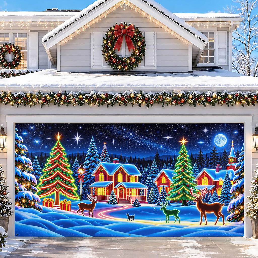 Blacklight Christmas Garage Cover UV Reactive Christmas Village