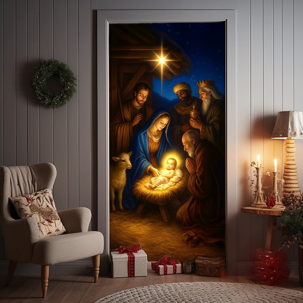 Nativity Scene with Baby Christmas Door Cover