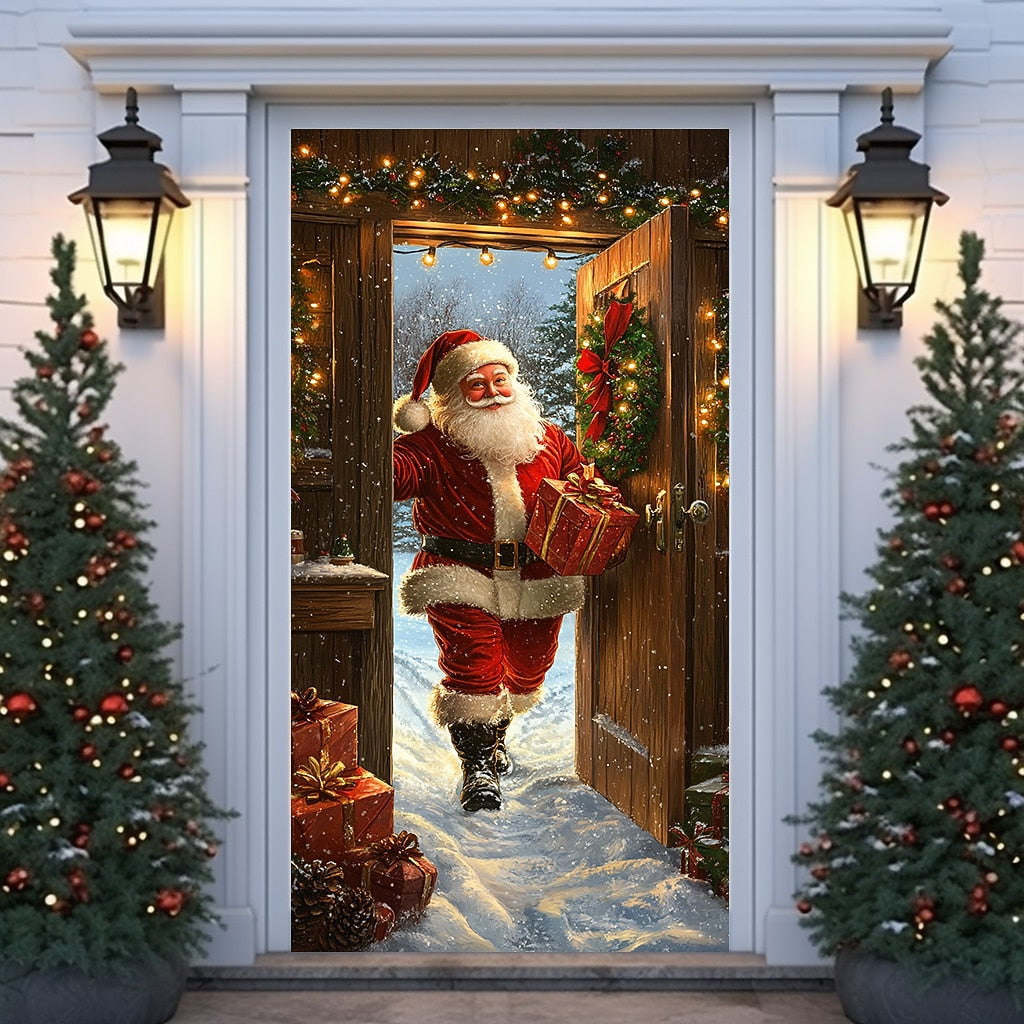 Santa Delivering Gift Christmas Door Cover