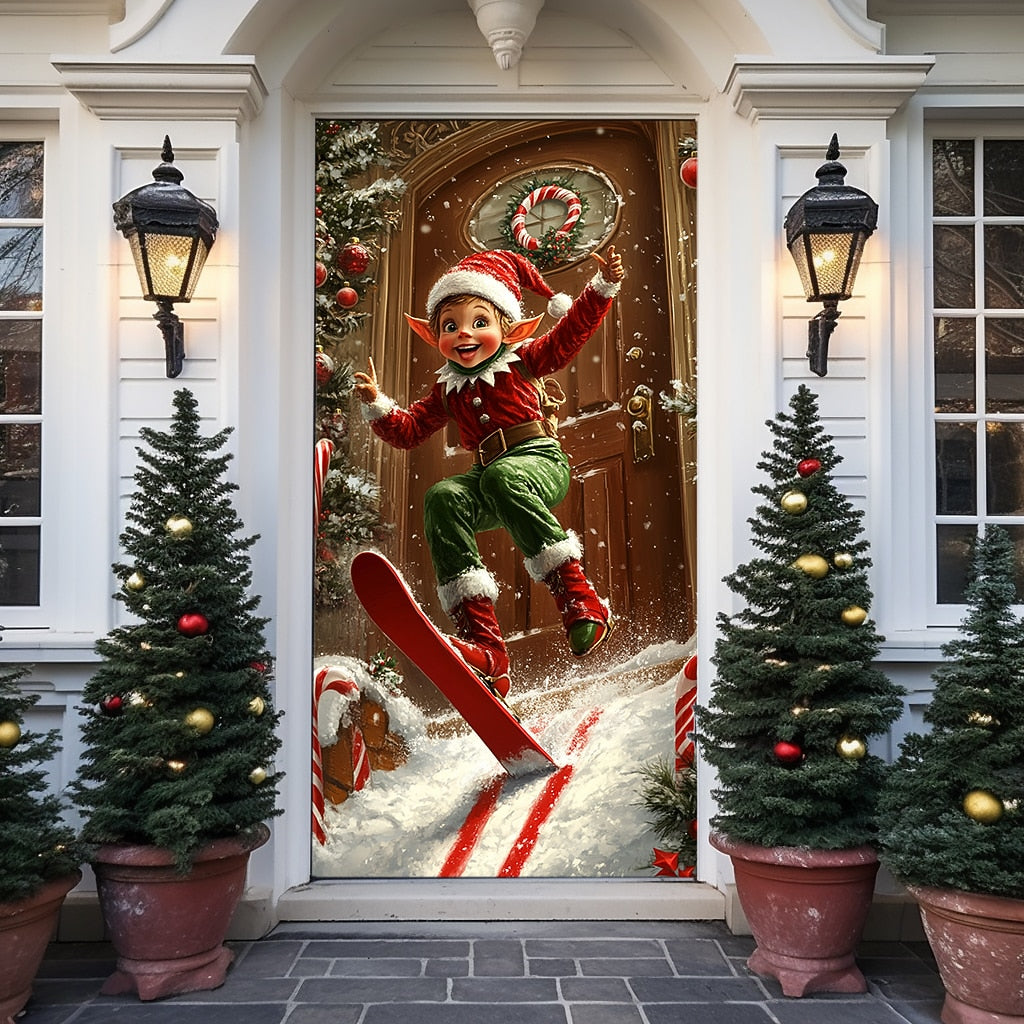 Joy Elf Christmas Door Cover