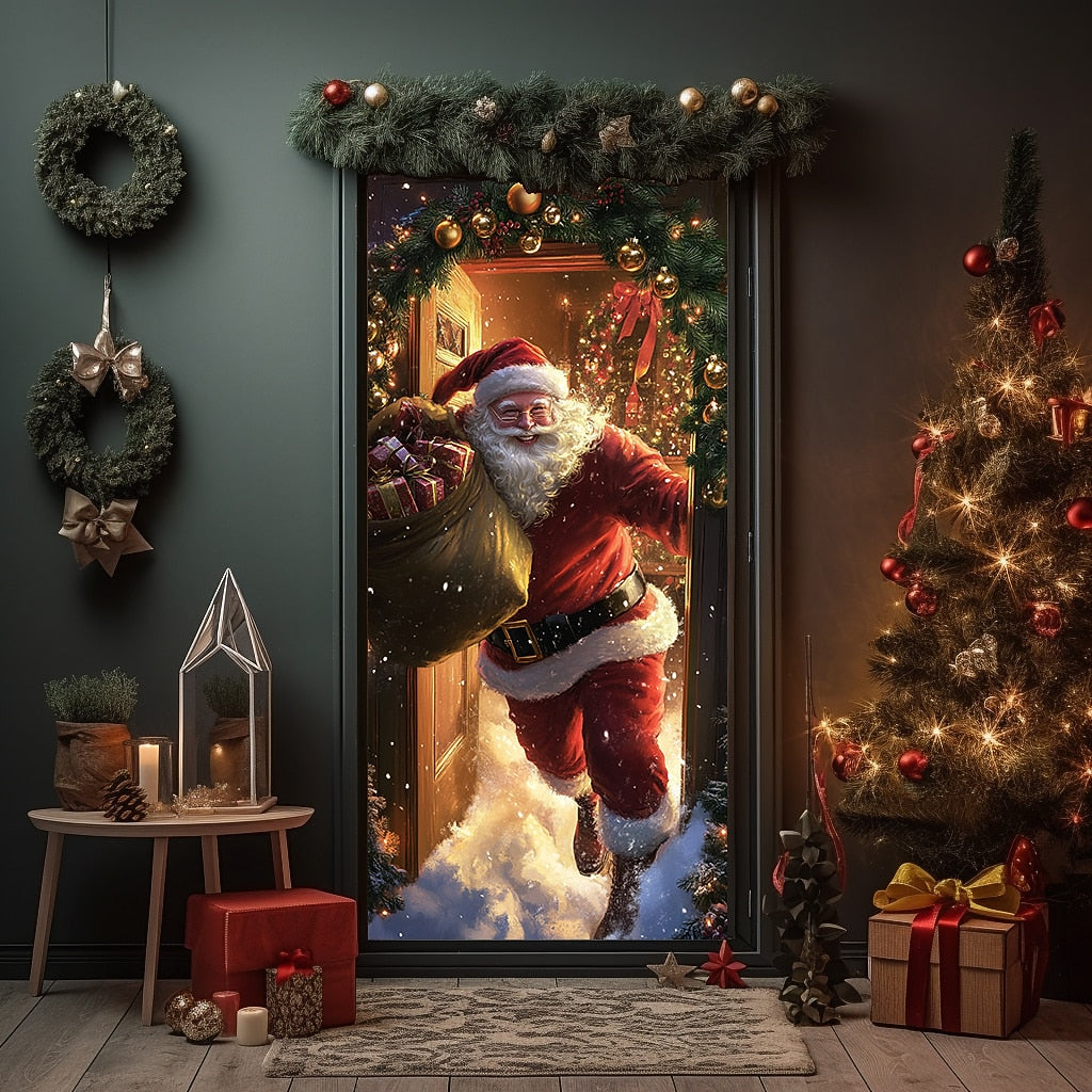 Santa Delivering Gift Christmas Door Cover