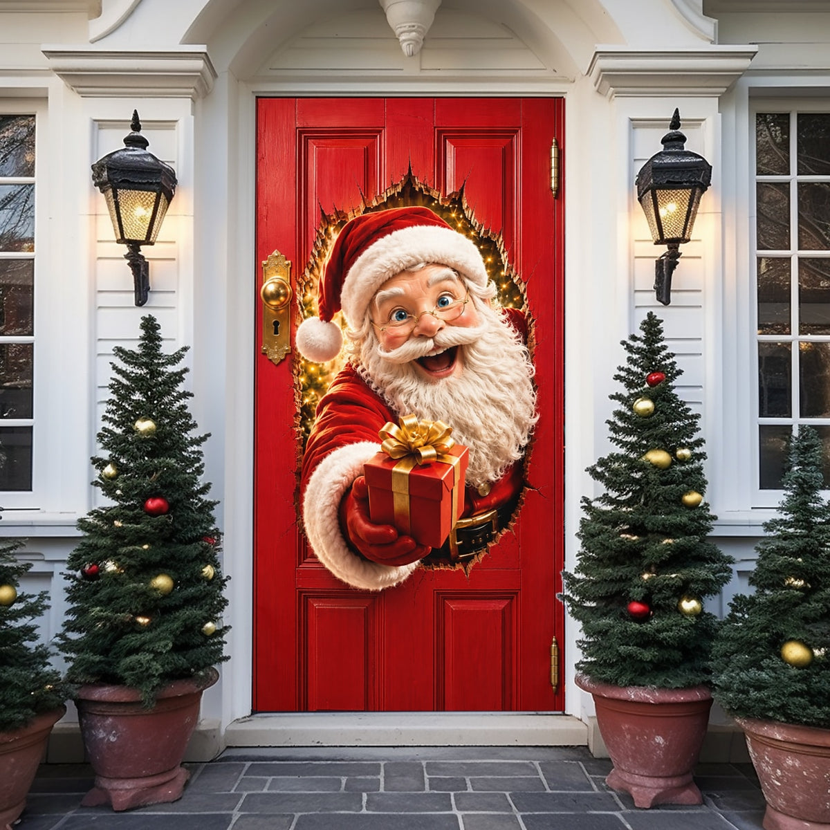 Peeking Santa Claus 3D Illusion Christmas Door Cover