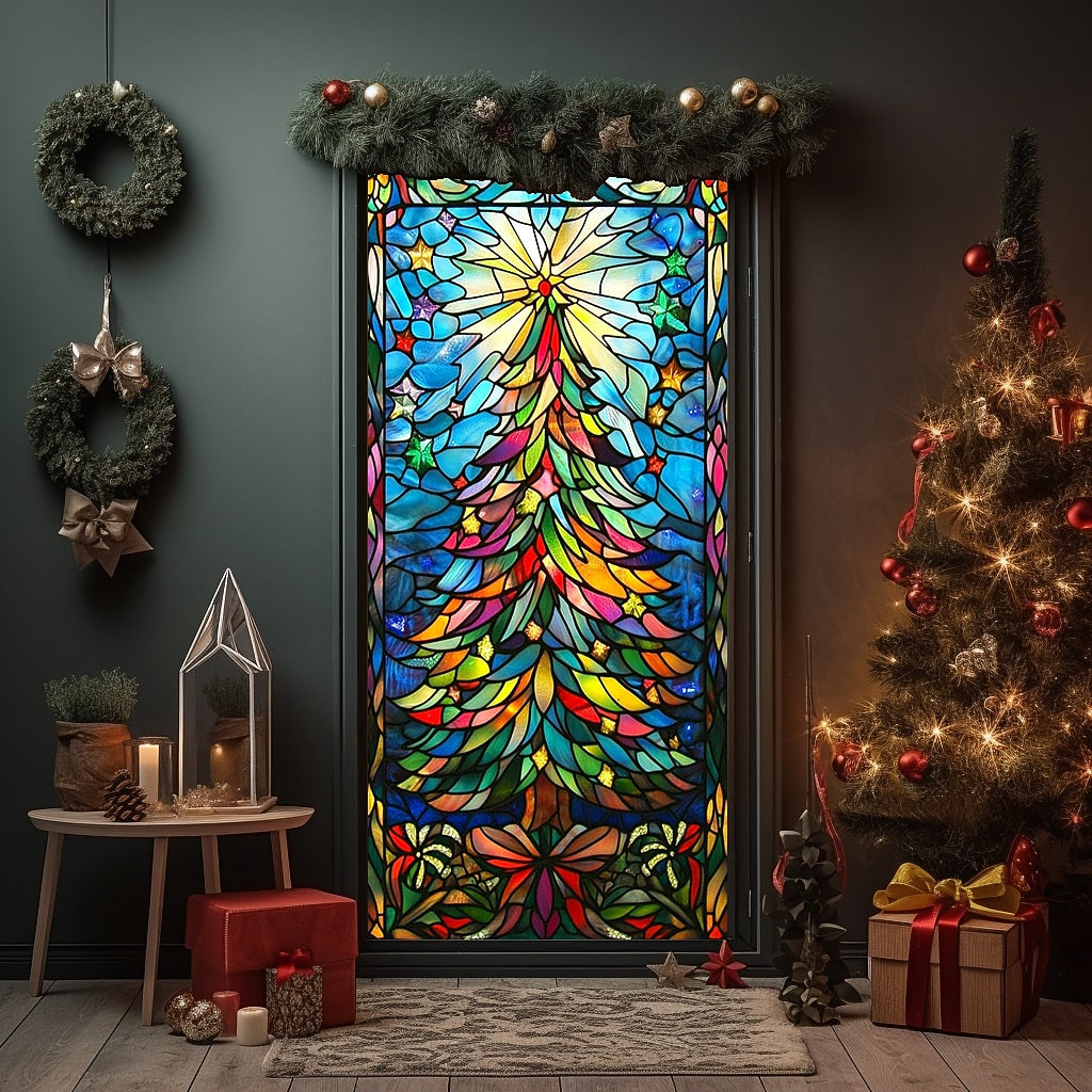 Stained Glass Christmas Tree Christmas Door Cover
