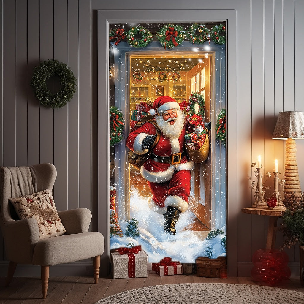 Santa Delivering Gift Christmas Door Cover