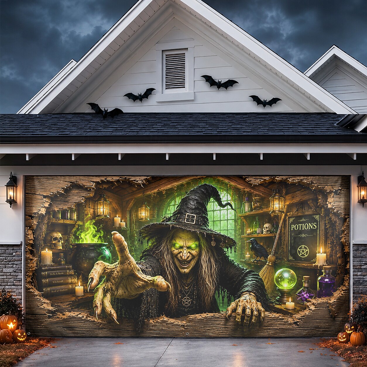 Halloween Witch Cauldron Garage Door Cover
