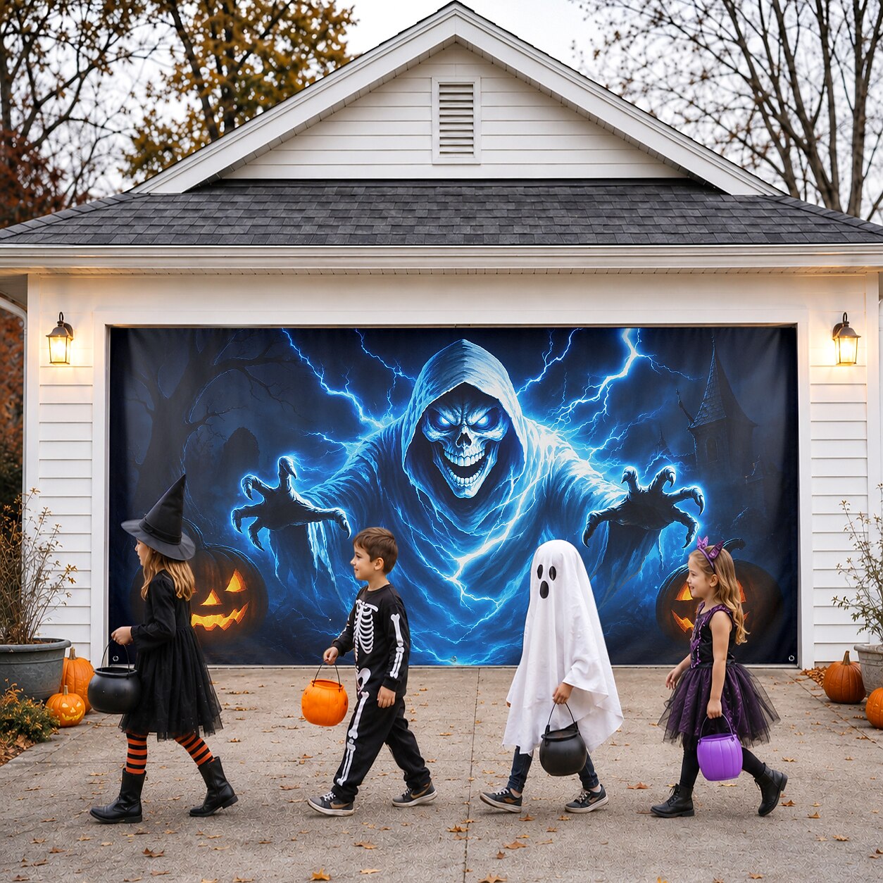 Halloween Blue Grim Reaper Garage Door Cover