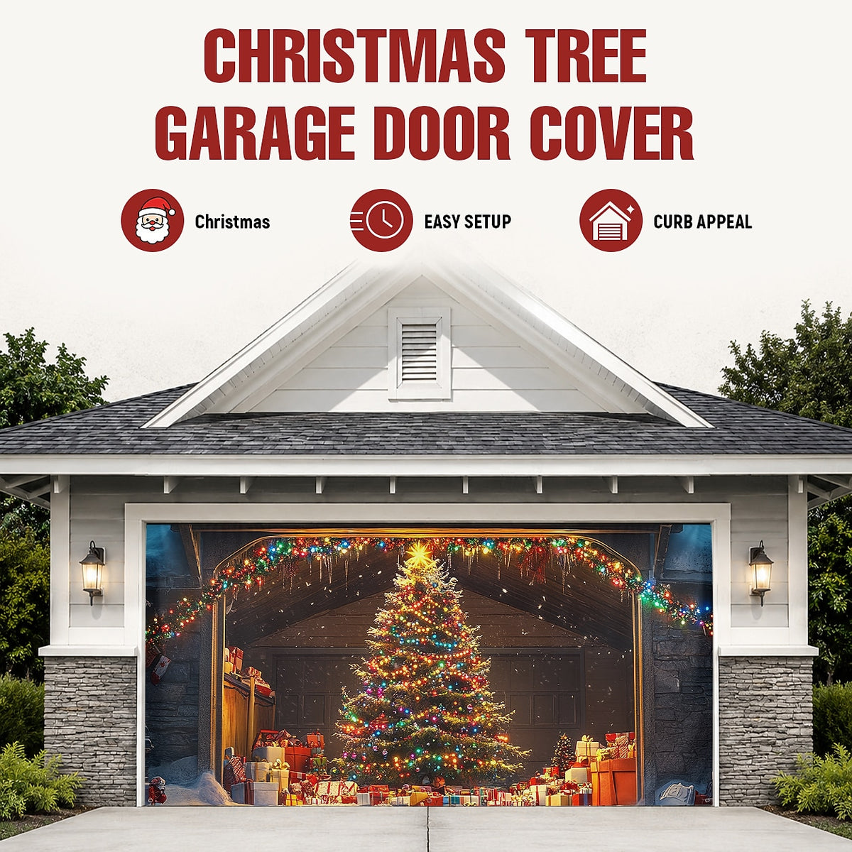 Farmhouse Christmas Tree Garage Door Cover