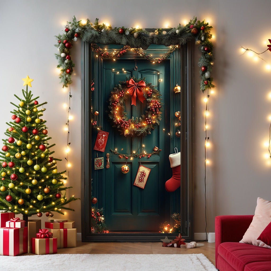 Festive Deer Christmas Door Cover