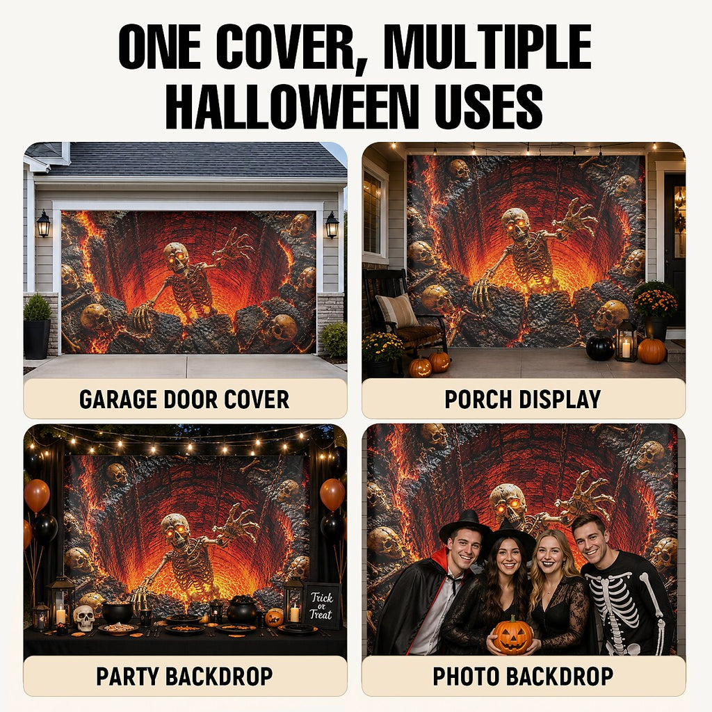 Halloween Flaming Skeleton Garage Door Cover