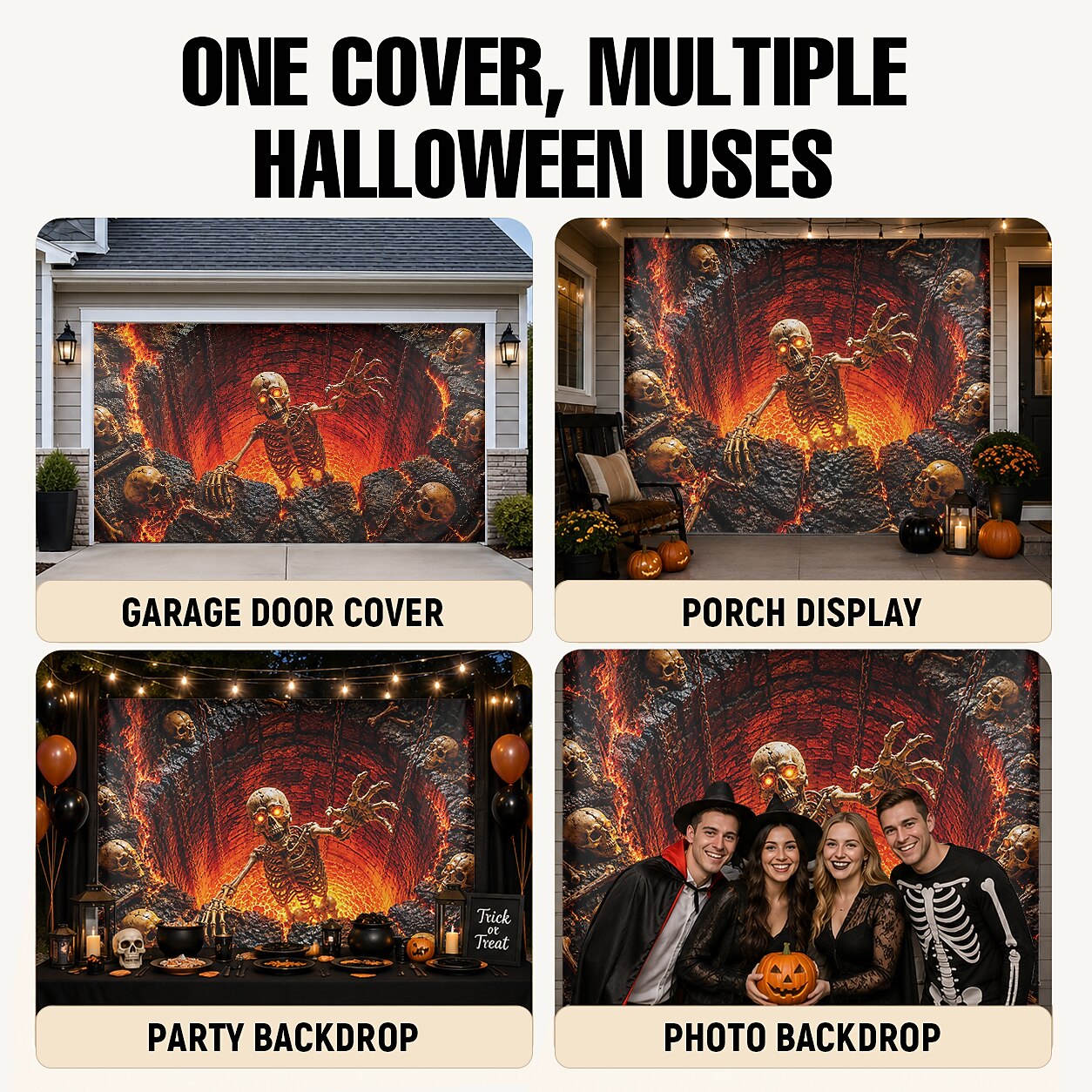 Halloween Flaming Skeleton Garage Door Cover