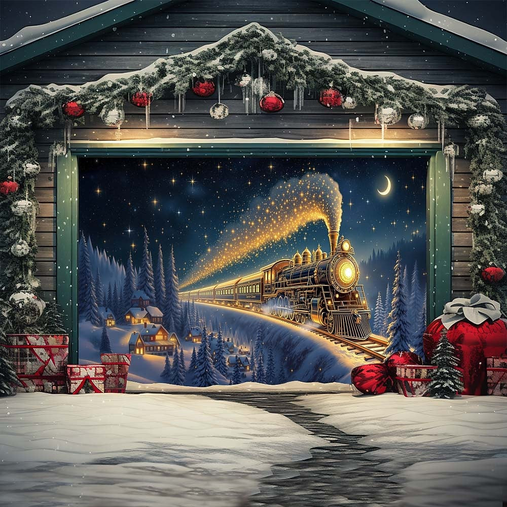 Christmas Train Garage Door Cover