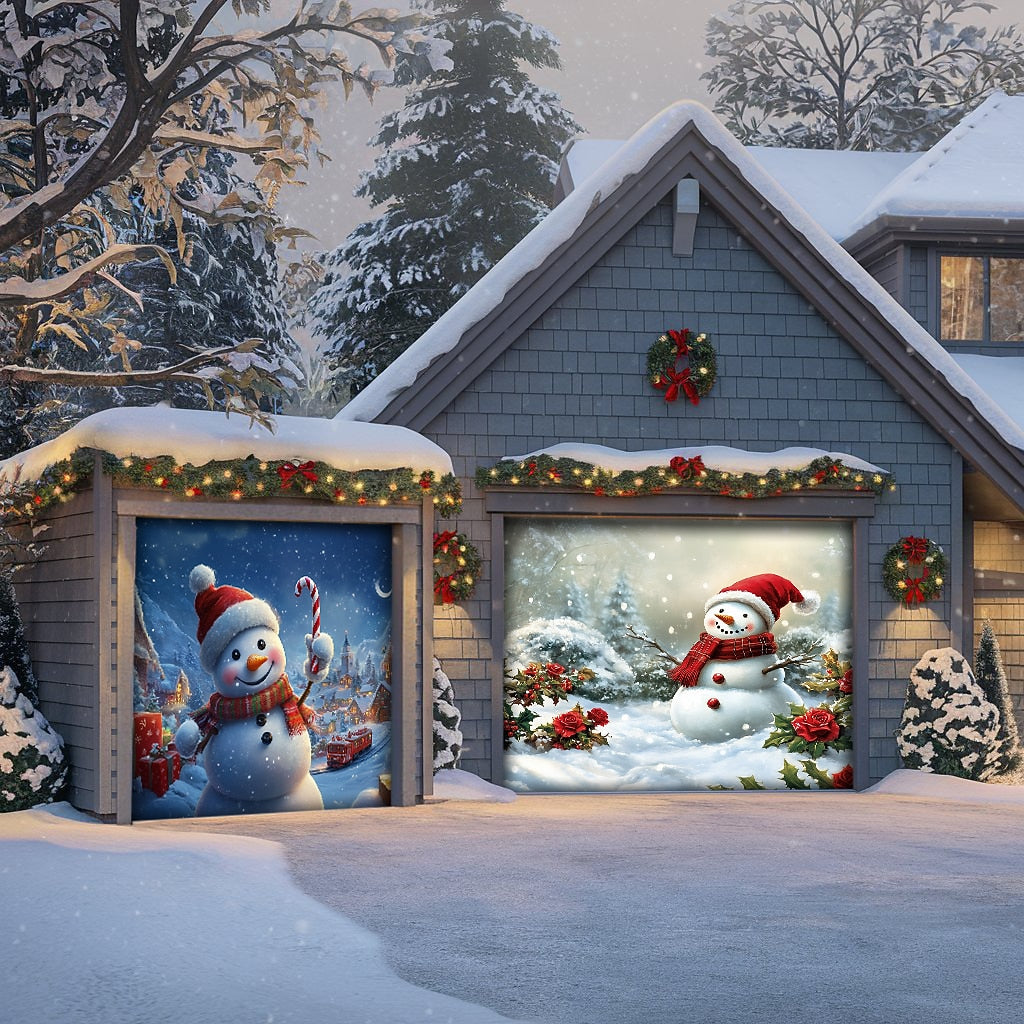 Snowman Christmas Garage Door Cover