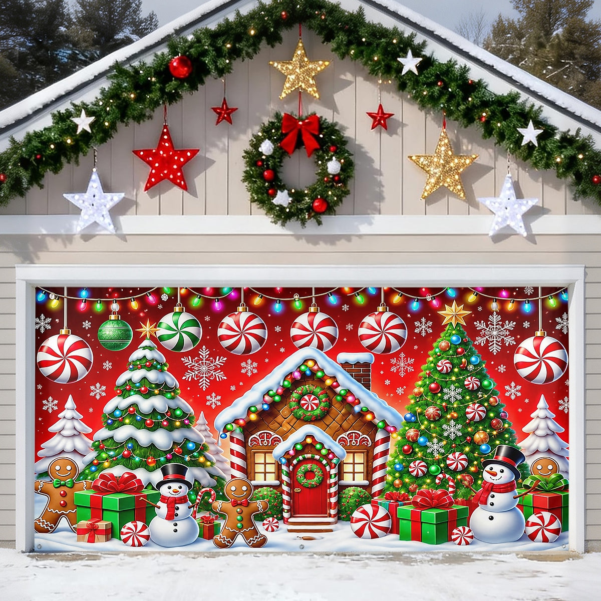 Gingerbread Candy Cane Garage Door Cover