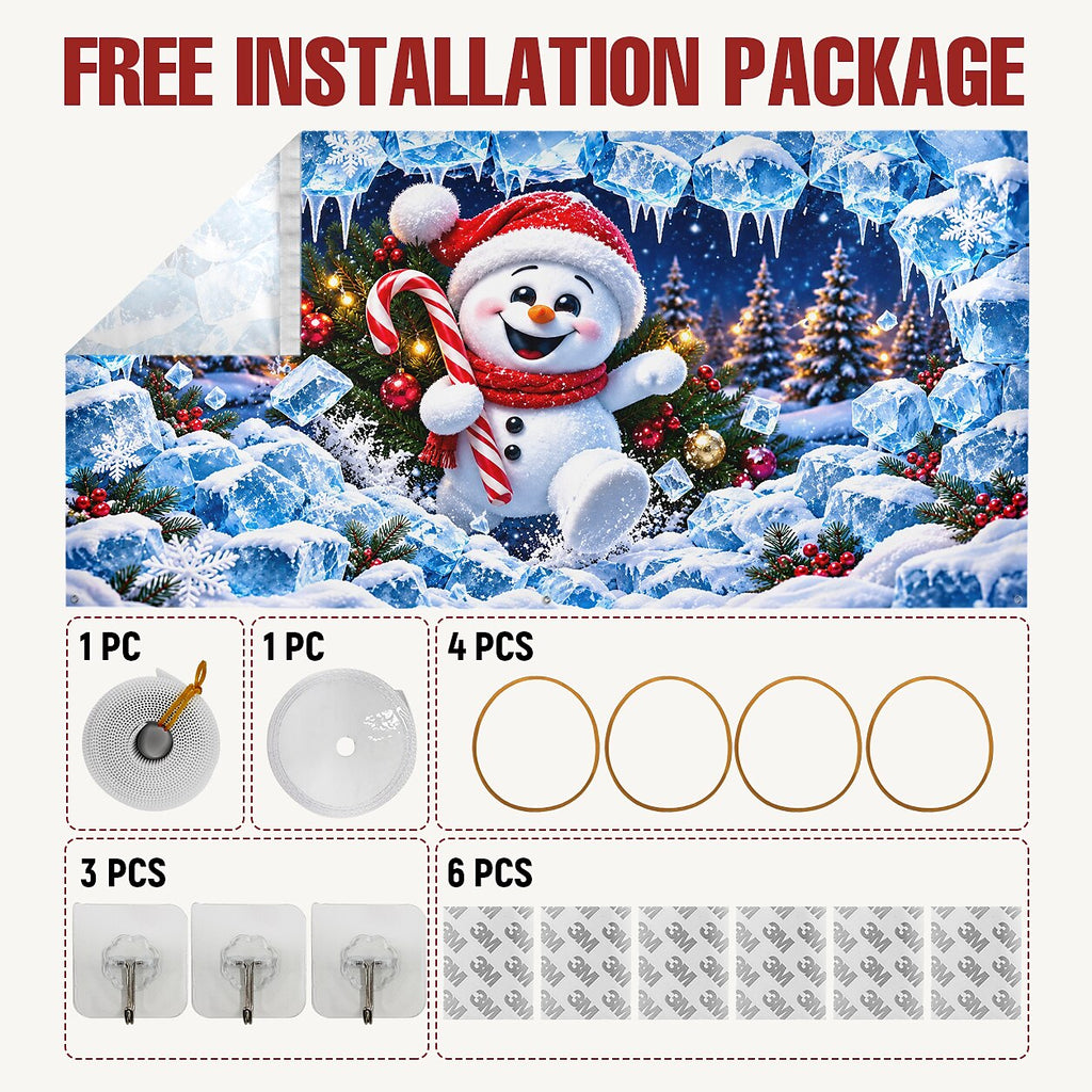 Christmas Garage Door Cover - Snowman Breaking Through Icy Wall 3D Design