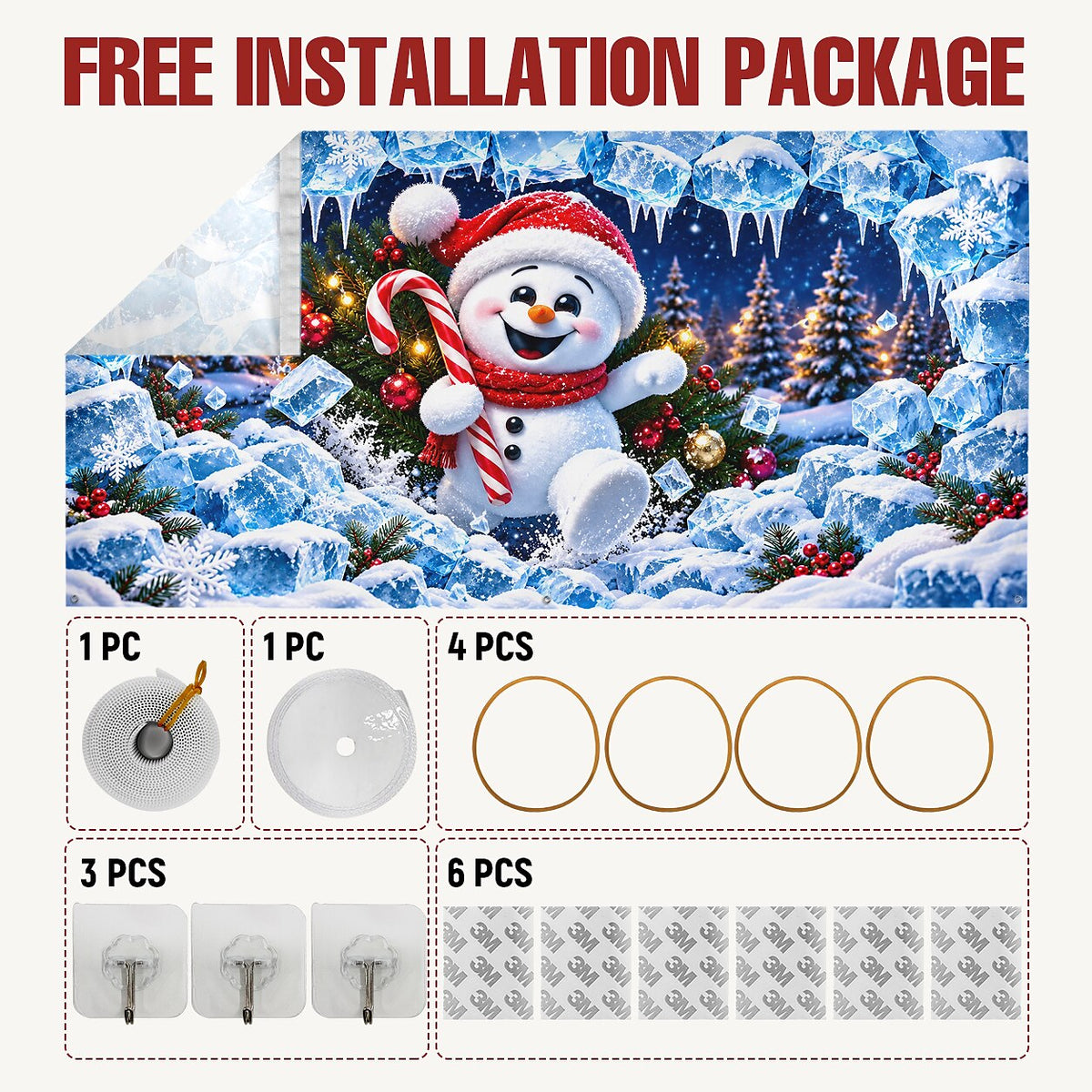 Christmas Garage Door Cover - Snowman Breaking Through Icy Wall 3D Design