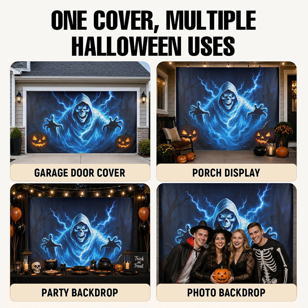 Halloween Blue Grim Reaper Garage Door Cover