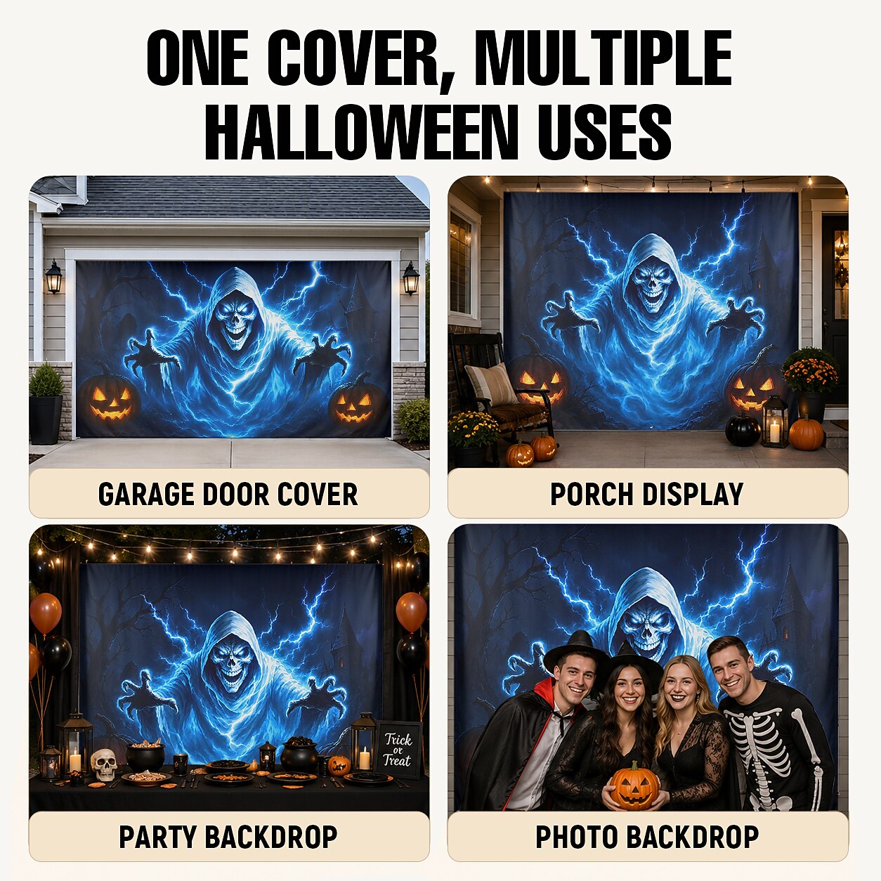 Halloween Blue Grim Reaper Garage Door Cover