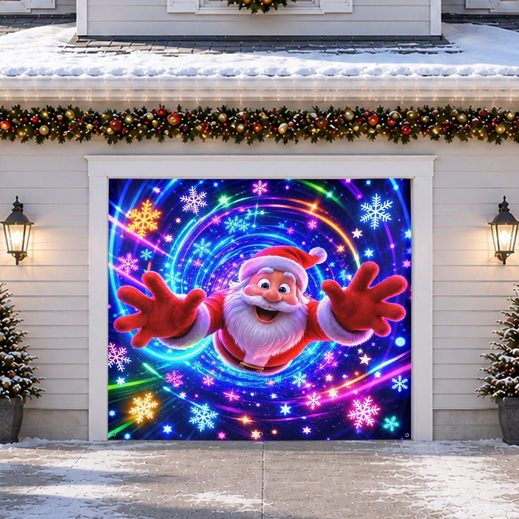 Blacklight Christmas Garage Cover 3D UV Reactive Santa