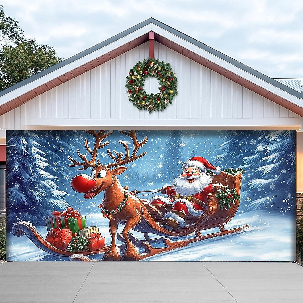 Santa & Reindeer Garage Door Cover