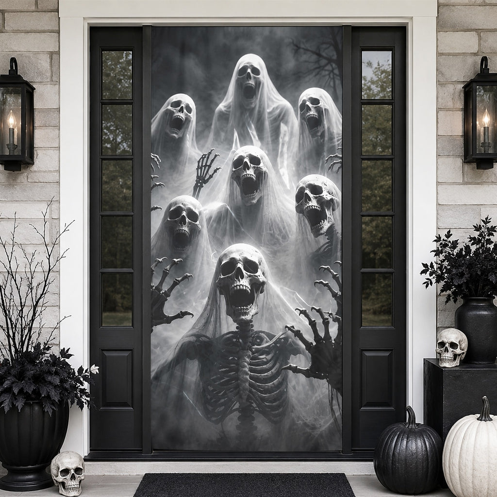 Stairway Jack O Lantern Banner Halloween Door Cover Ghost Skeleton