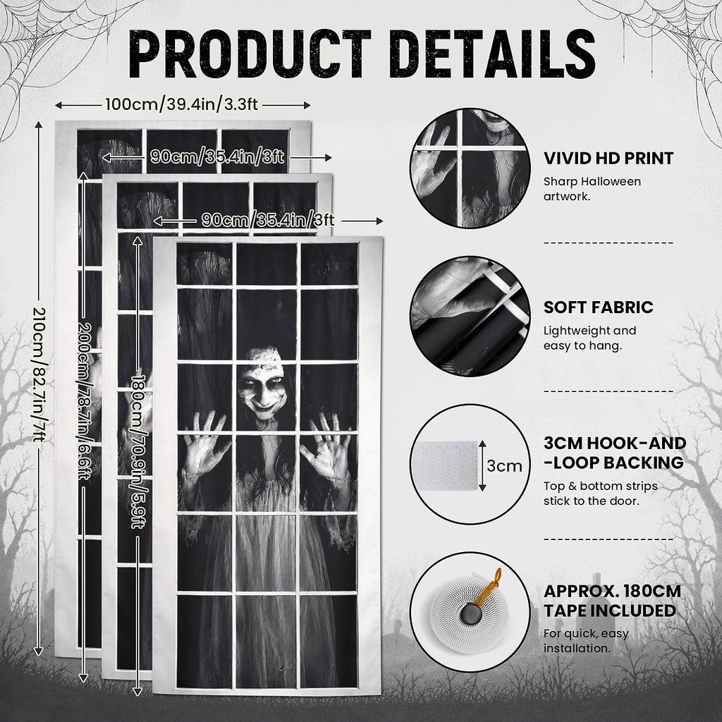 Creepy Ghost Girl Window 3D Illusion Banner Halloween Door Cover