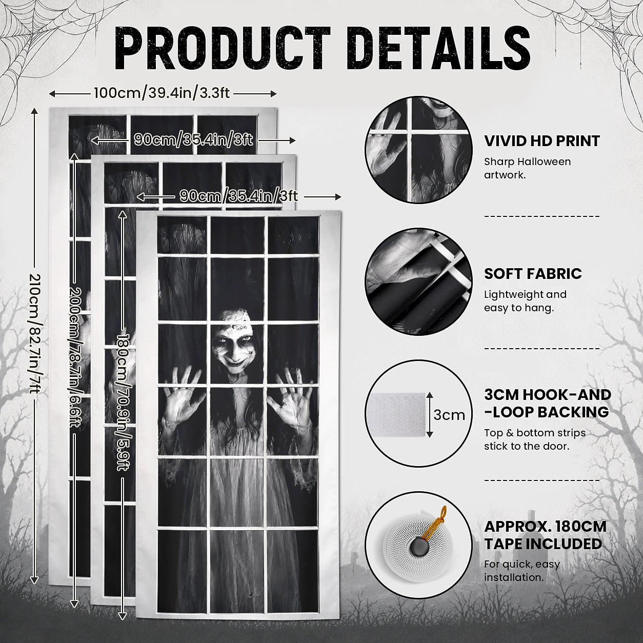 Creepy Ghost Girl Window 3D Illusion Banner Halloween Door Cover