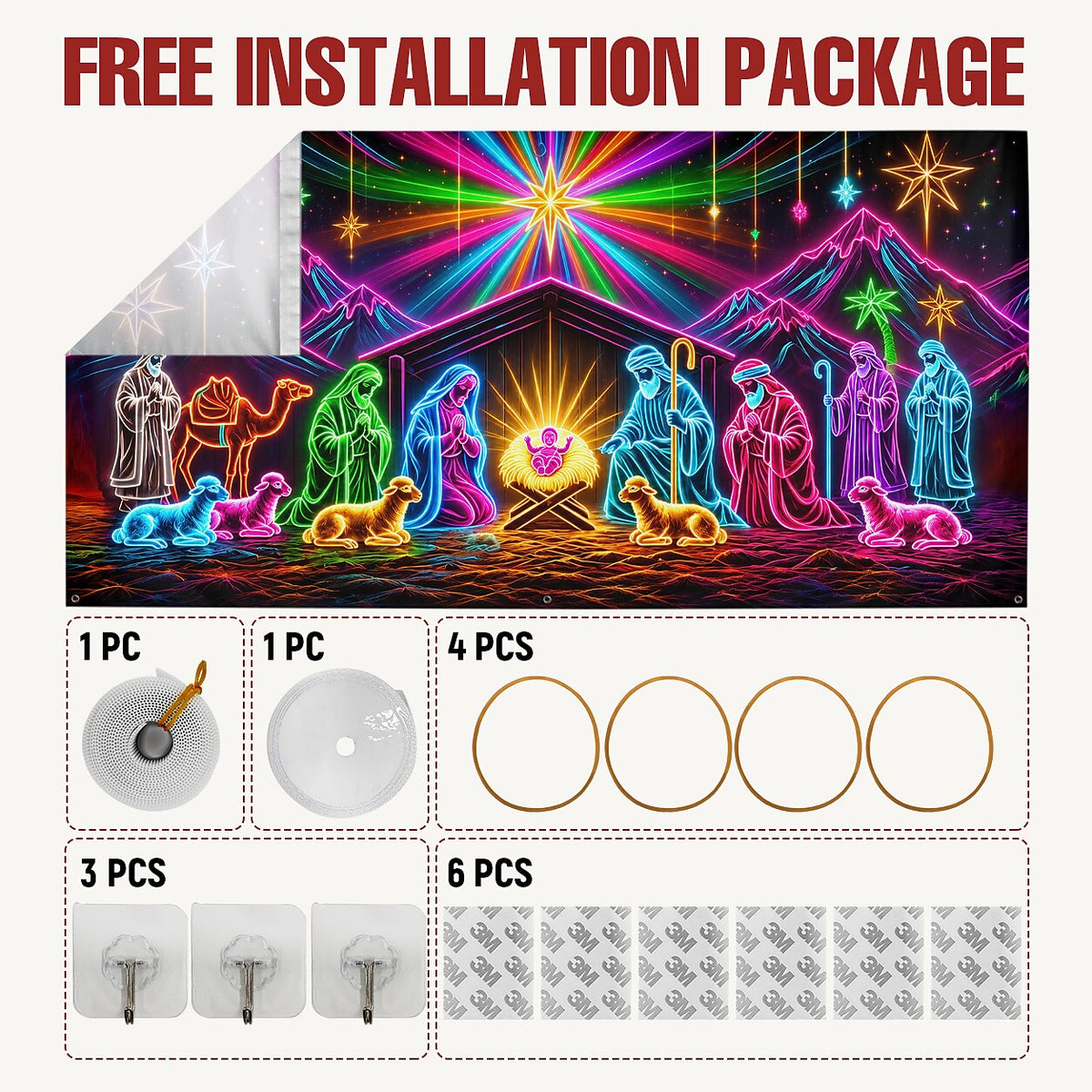 Blacklight Christmas Garage Cover UV Reactive Nativity Scene