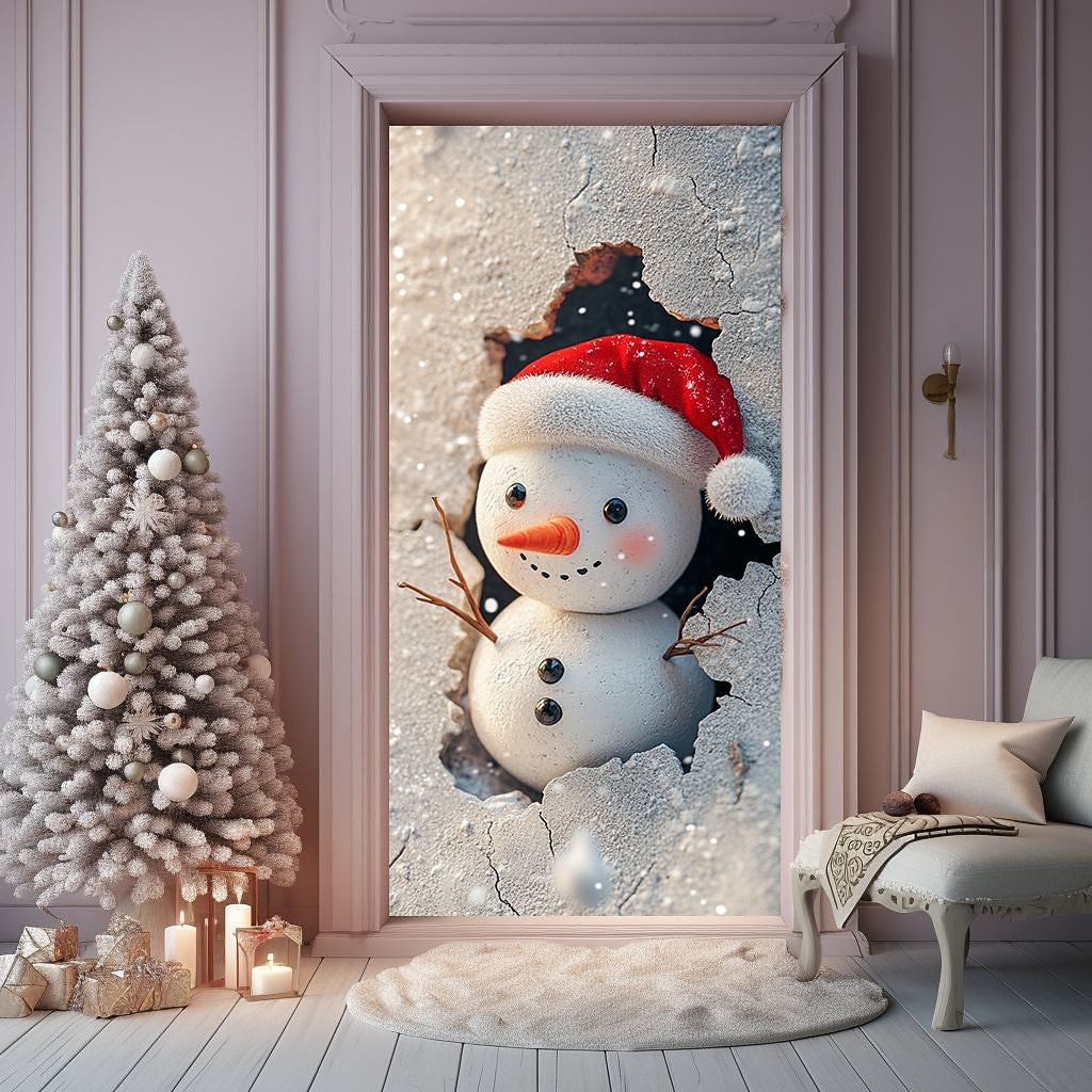 Santa Breaking Through Wall Christmas Door Cover