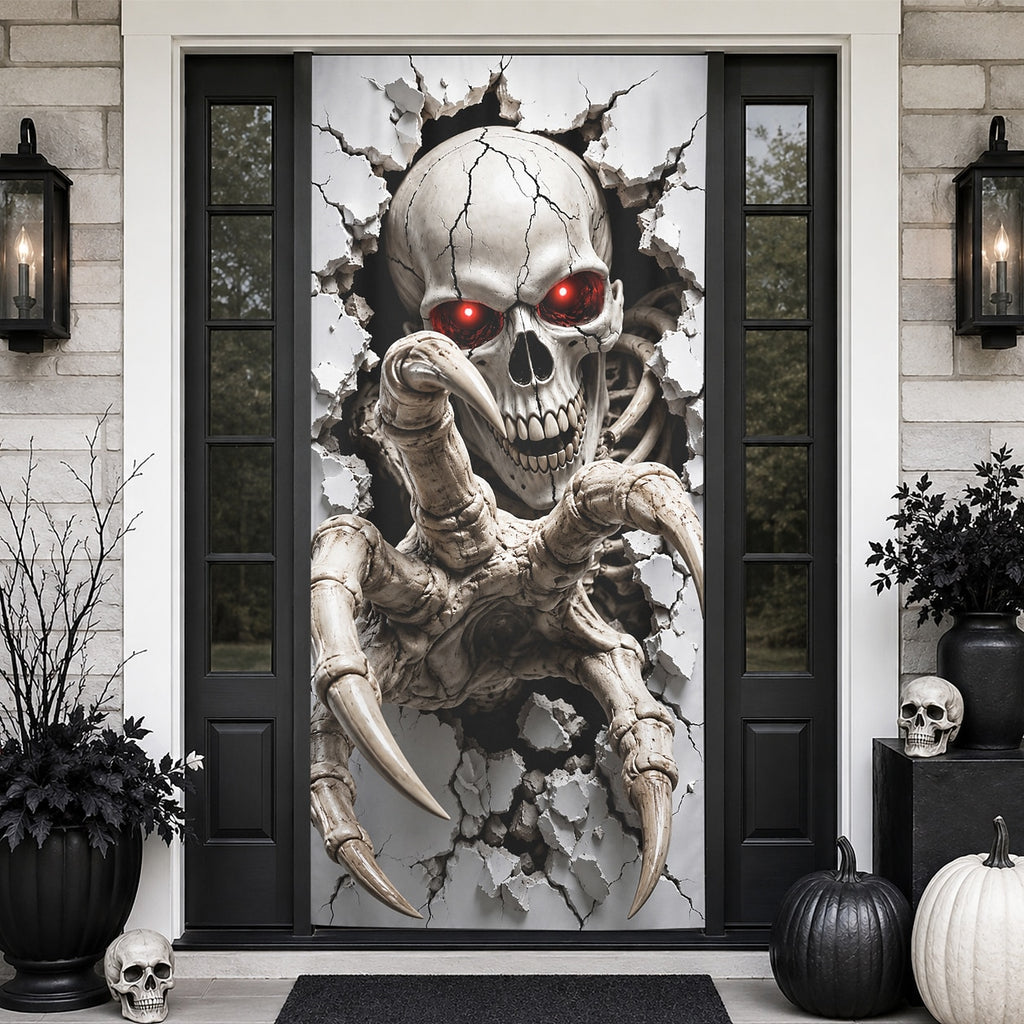 Moon Graveyard Door Banner Halloween Door Cover 3D Skeleton Haunted