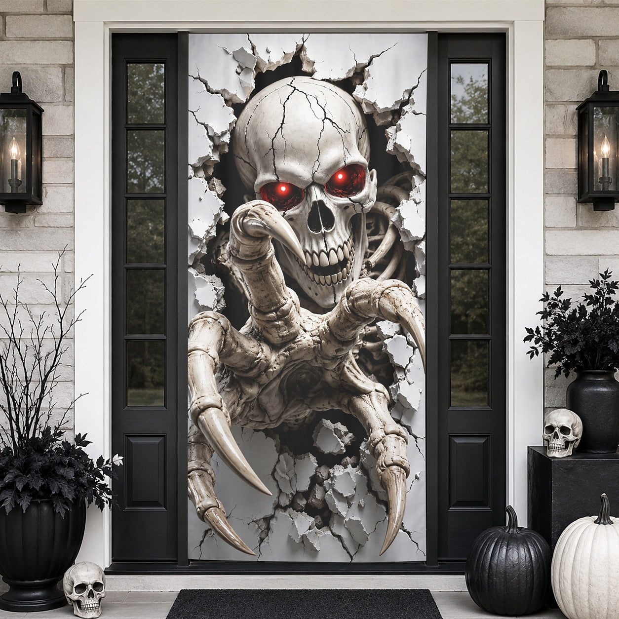 Moon Graveyard Door Banner Halloween Door Cover 3D Skeleton Haunted
