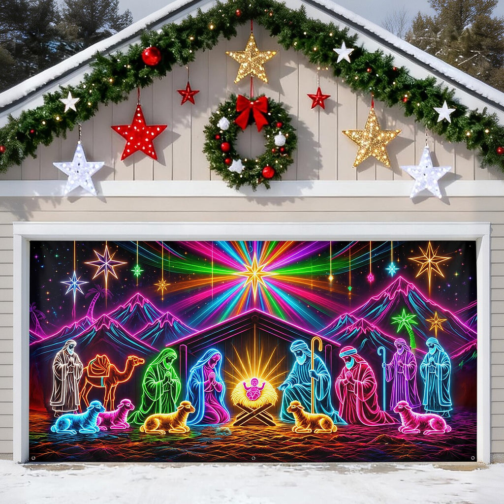 Blacklight Christmas Garage Cover UV Reactive Nativity Scene