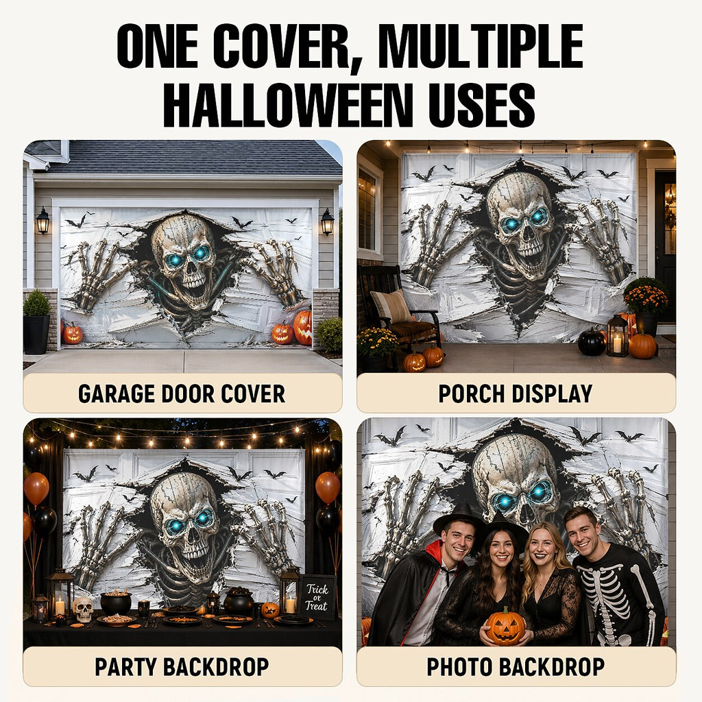 Halloween Skeleton Breaking Wall Garage Door Cover
