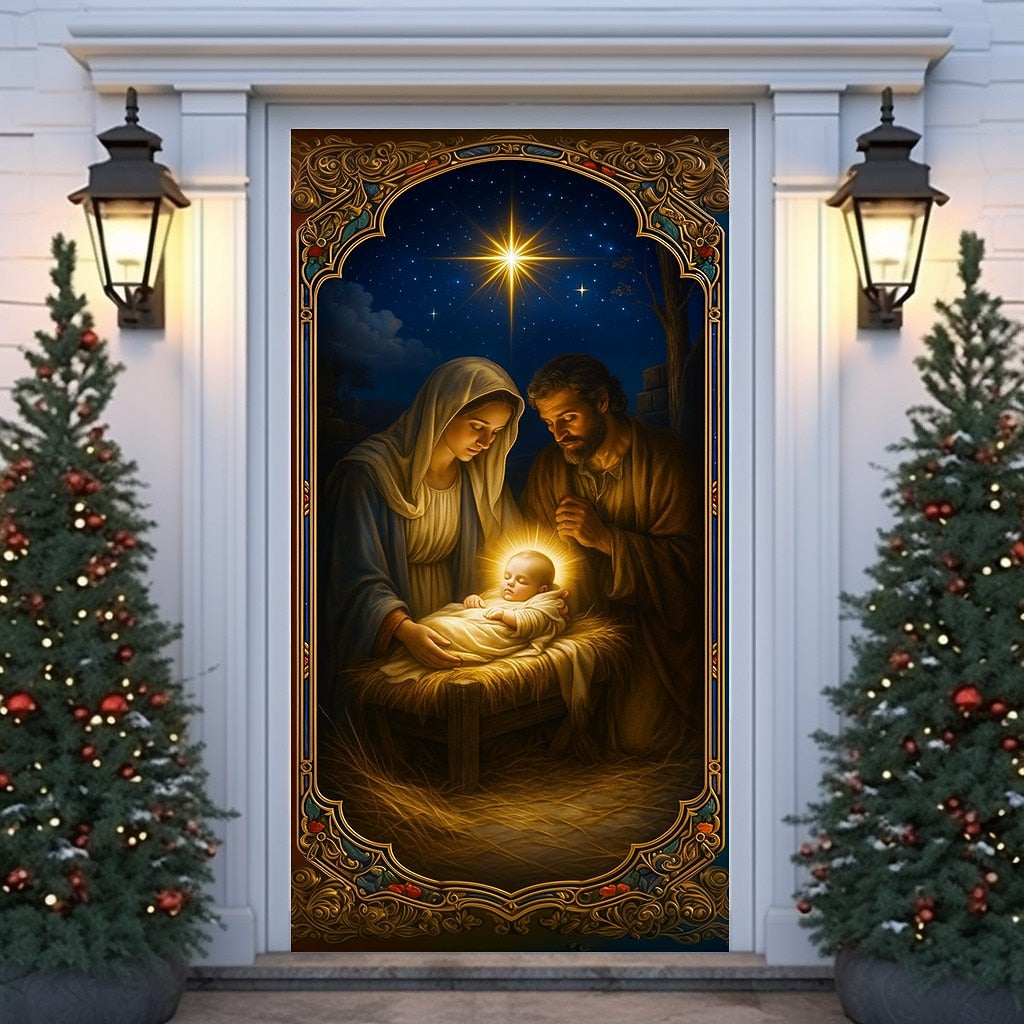 Nativity Scene with Baby Christmas Door Cover