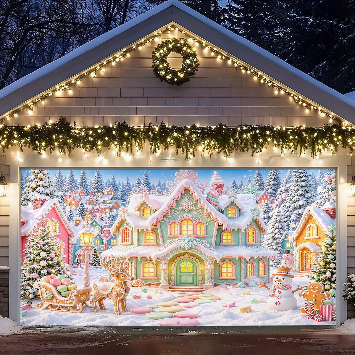 Colorful Gingerbread House Garage Door Cover