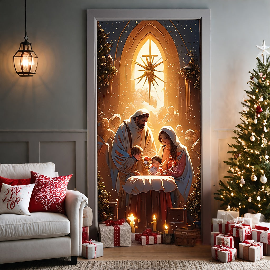 Nativity Scene Christmas Door Cover