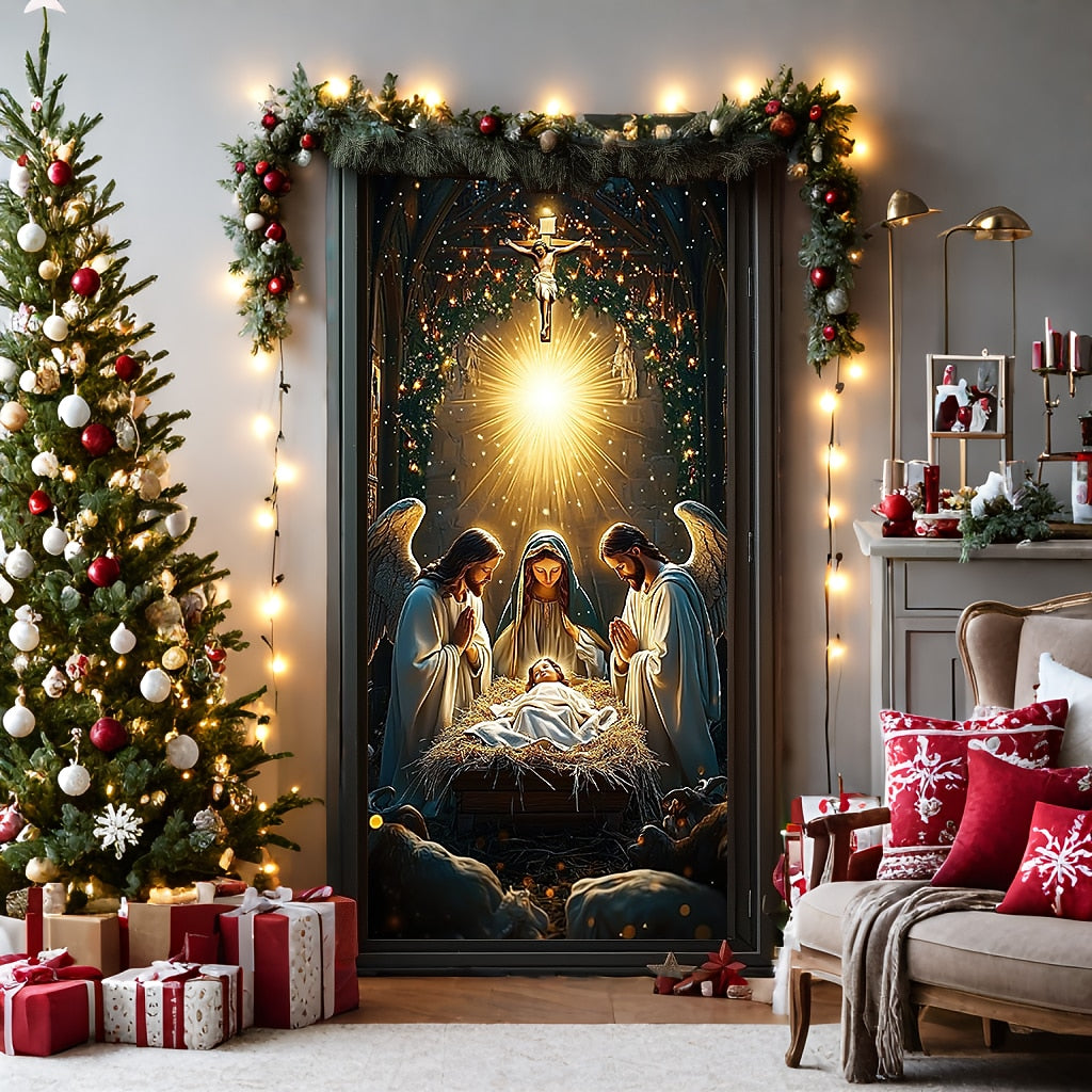Nativity Scene Christmas Door Cover