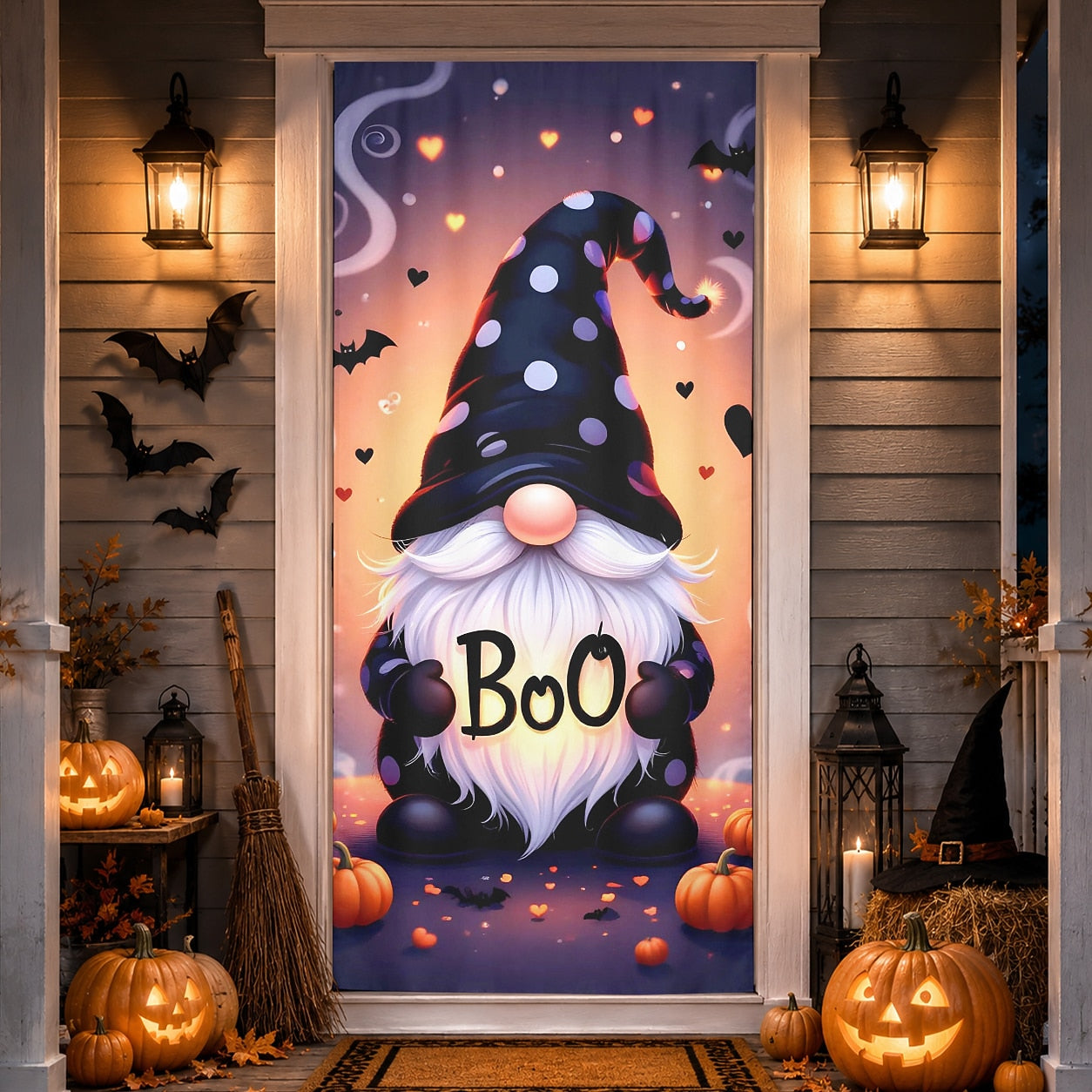 Gnome Boo Witch Pumpkin Banner Halloween Door Cover
